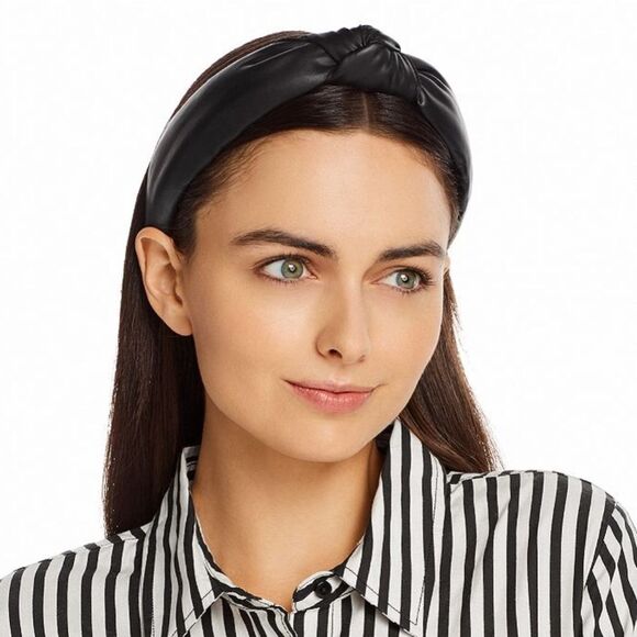 💖 2/$30 Womens Boho black top knot faux leather wide thick minimalist headband - Picture 8 of 14